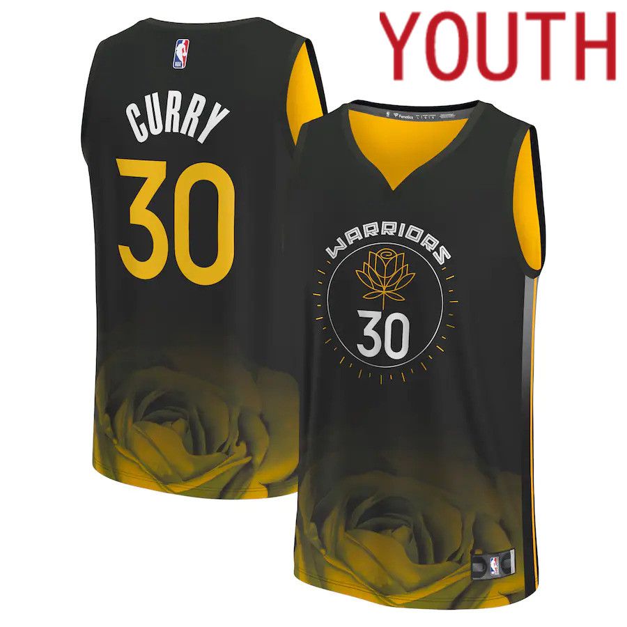 Youth Golden State Warriors #30 Stephen Curry Fanatics Branded Black City Edition 2022-23 Fastbreak NBA Jersey->youth nba jersey->Youth Jersey